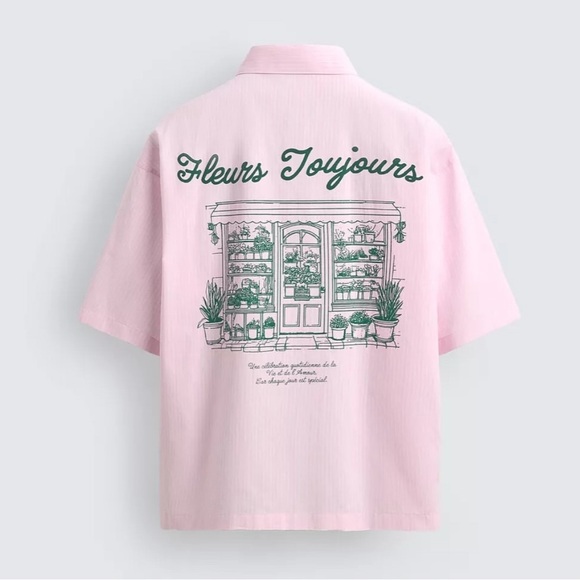 *NEW* ZARA PINK STRIPED FLEUR TOUJOURS BUTTON DOWN SHIRT XL - Picture 3 of 8